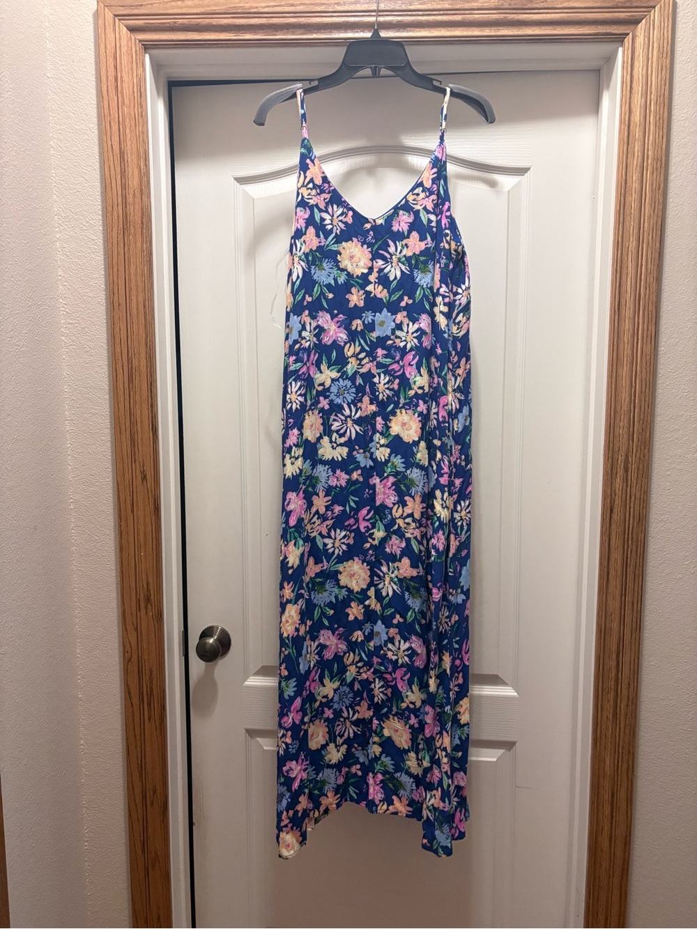 Floral Maxi Slip Dress - Navy Blue